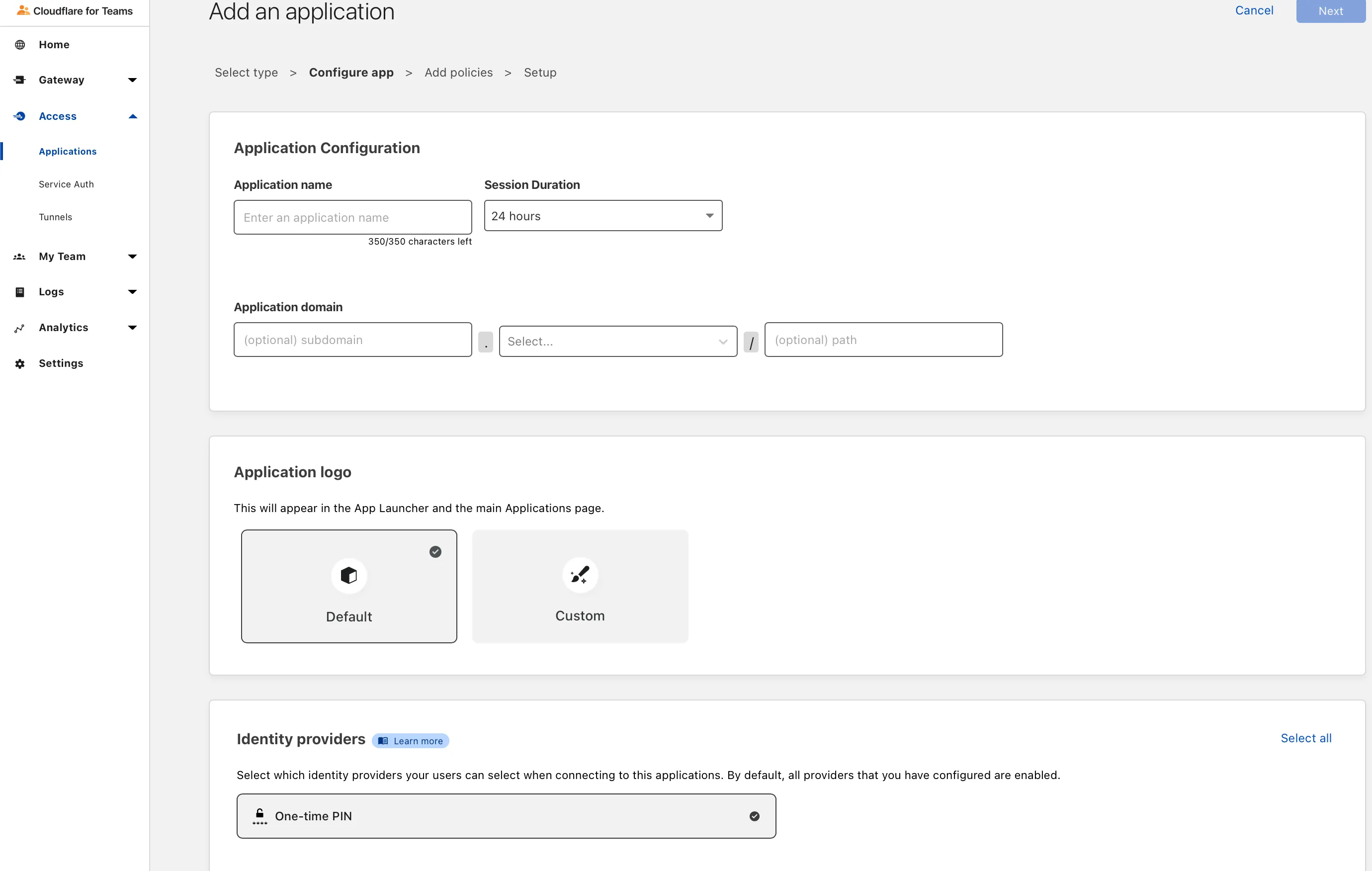 Cloudflare Self-Hosted Application setup